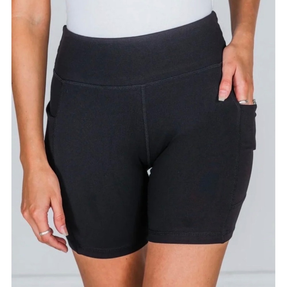 Rae‎ Mode Black High Rise 5 Inch Biker Shorts Side Pockets Small P6240